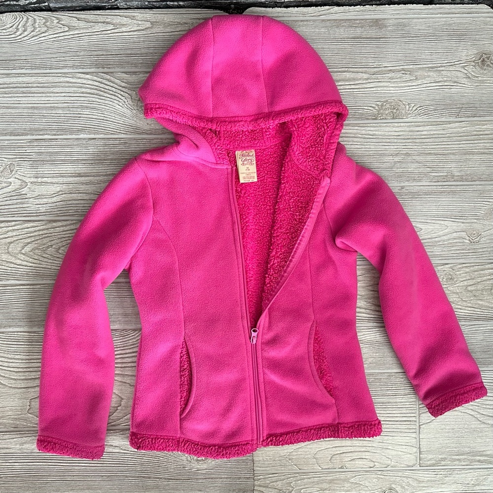 Girls Faded Glory Pink Sherpalike Lined Full Zip Jacket Size Medium ⅞